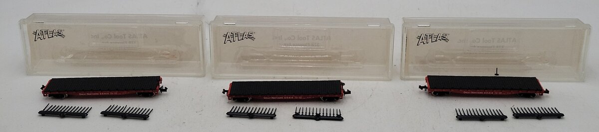 Atlas 3807 N Scale Great Northern Flatcar w/ Stakes #65414 (3) NIB