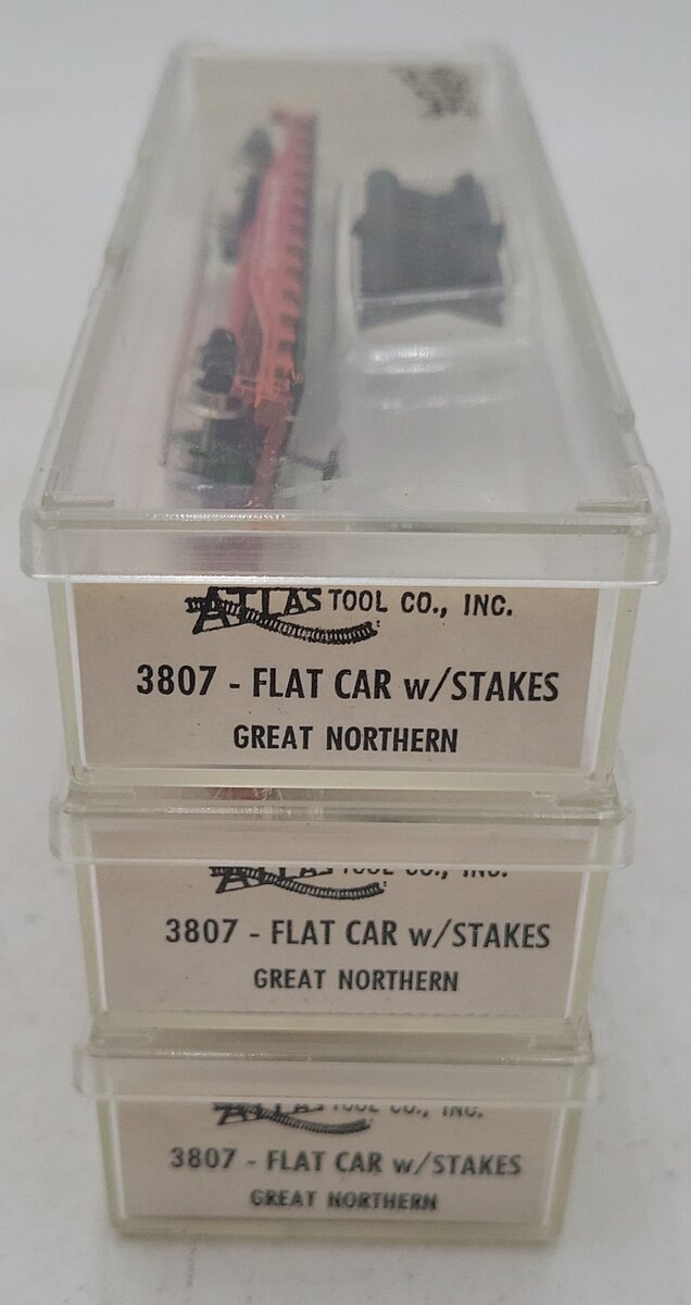 Atlas 3807 N Scale Great Northern Flatcar w/ Stakes #65414 (3) NIB