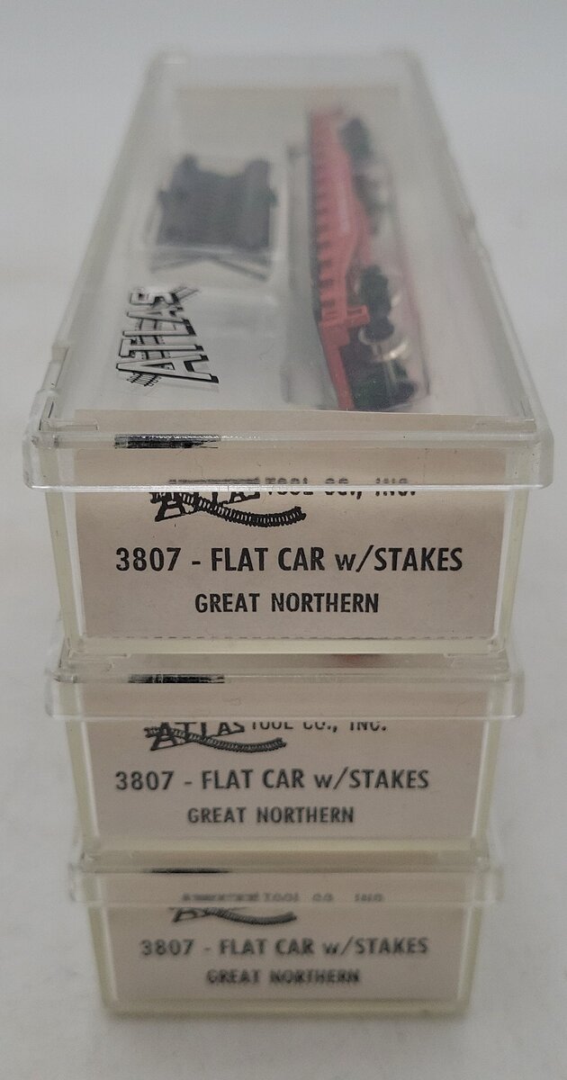 Atlas 3807 N Scale Great Northern Flatcar w/ Stakes #65414 (3) NIB