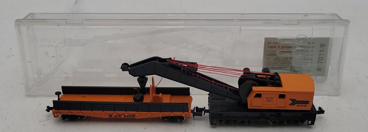 Roco N Scale Amtrak M of W Crane & Working Flat Car #X202F ,X201 NIB