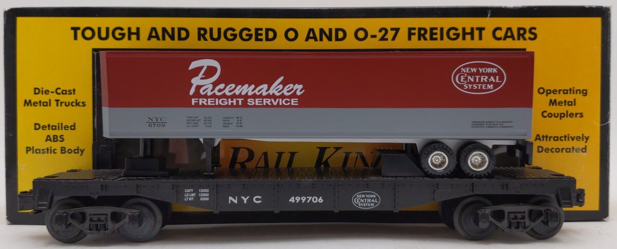 MTH 30-7608 O Gauge New York Central Pacemaker Flatcar with Trailer #499706 EX/Box