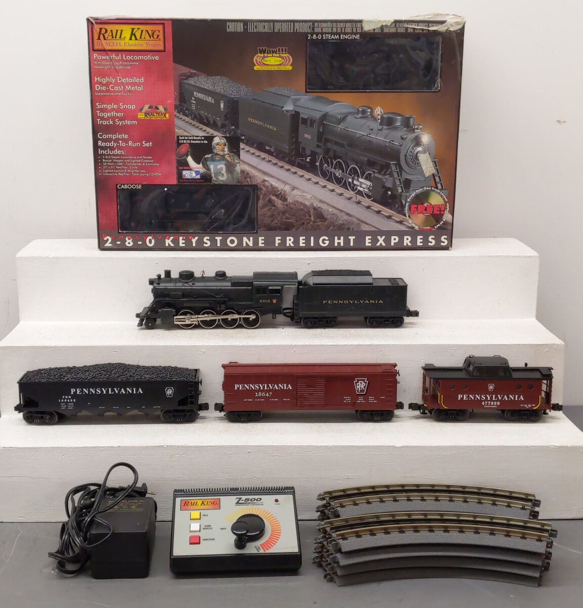 MTH 30-4023-1 O Pennsylvania 2-8-0 Steam Freight Train Set w/PS1 EX/Box