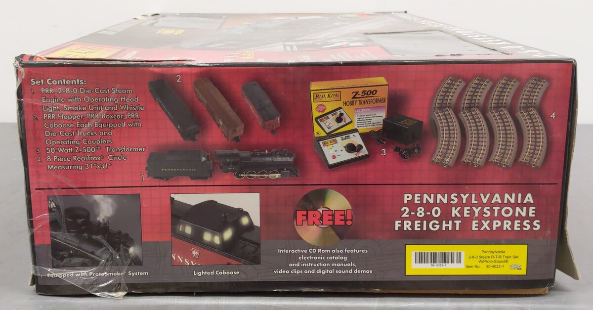 MTH 30-4023-1 O Pennsylvania 2-8-0 Steam Freight Train Set w/PS1 EX/Box