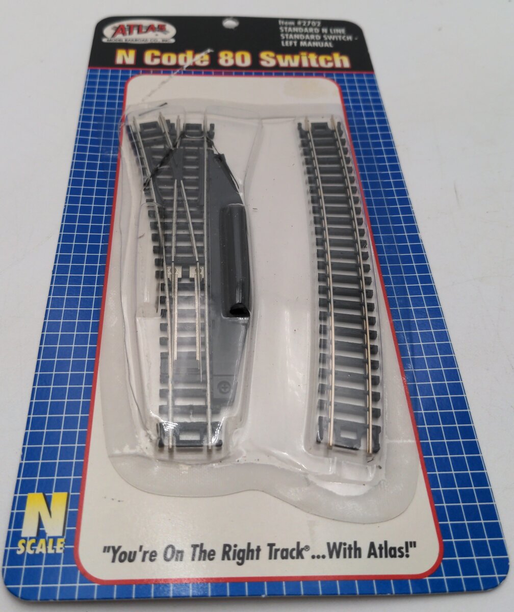 Atlas 2702 N Code 80 Nickel Silver Manual Left Hand #4 Standard Switch Turnout EX/Box