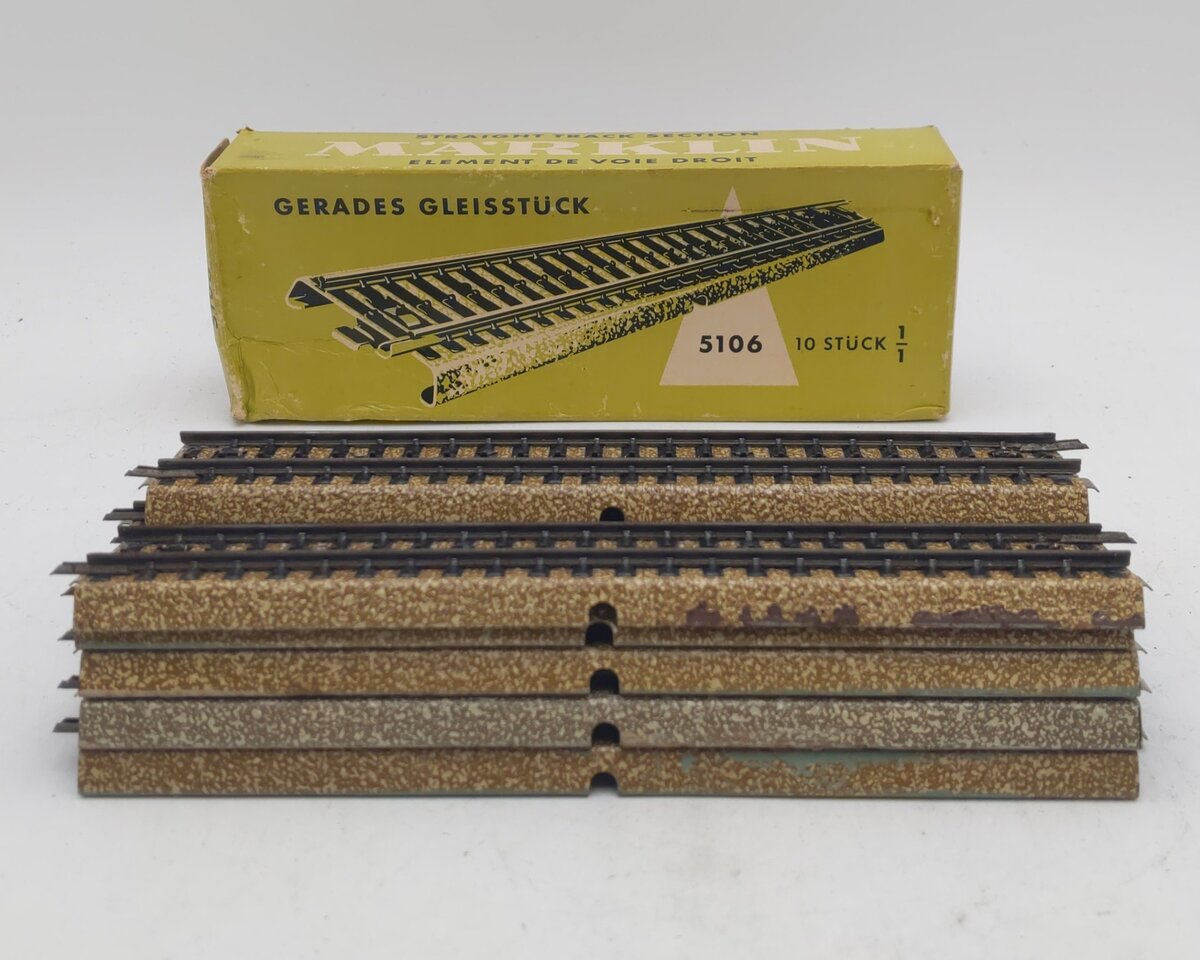 Marklin 5106 HO M Track Metal Straight Track (Box of 10) VG/Box