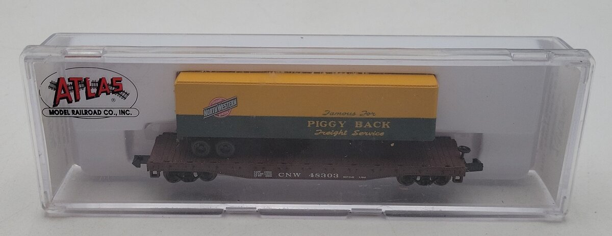 Atlas 37721 Chicago & Northwestern Piggyback Flat w/ 40' Trailer #48303 NIB