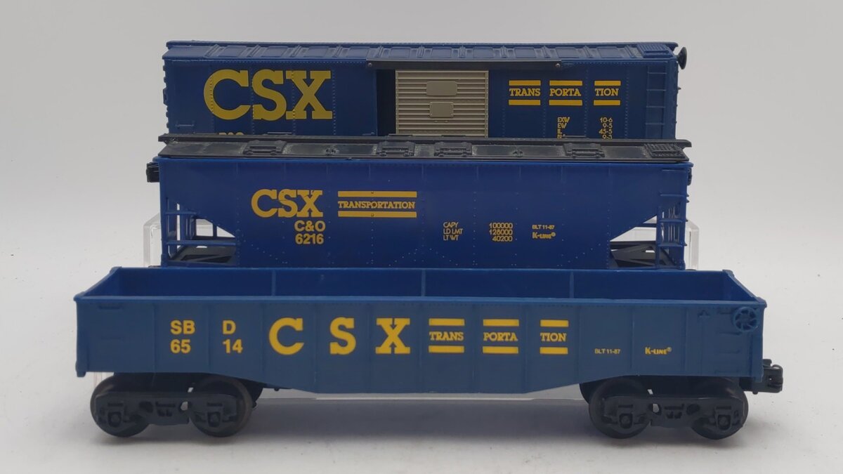 K-Line O Gauge CSX Freight Cars: K6216, K6514, K6420 [3] EX
