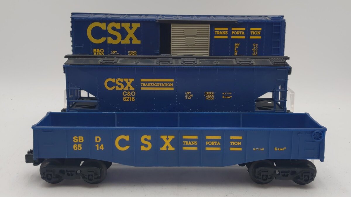 K-Line O Gauge CSX Freight Cars: K6216, K6514, K6420 [3] EX