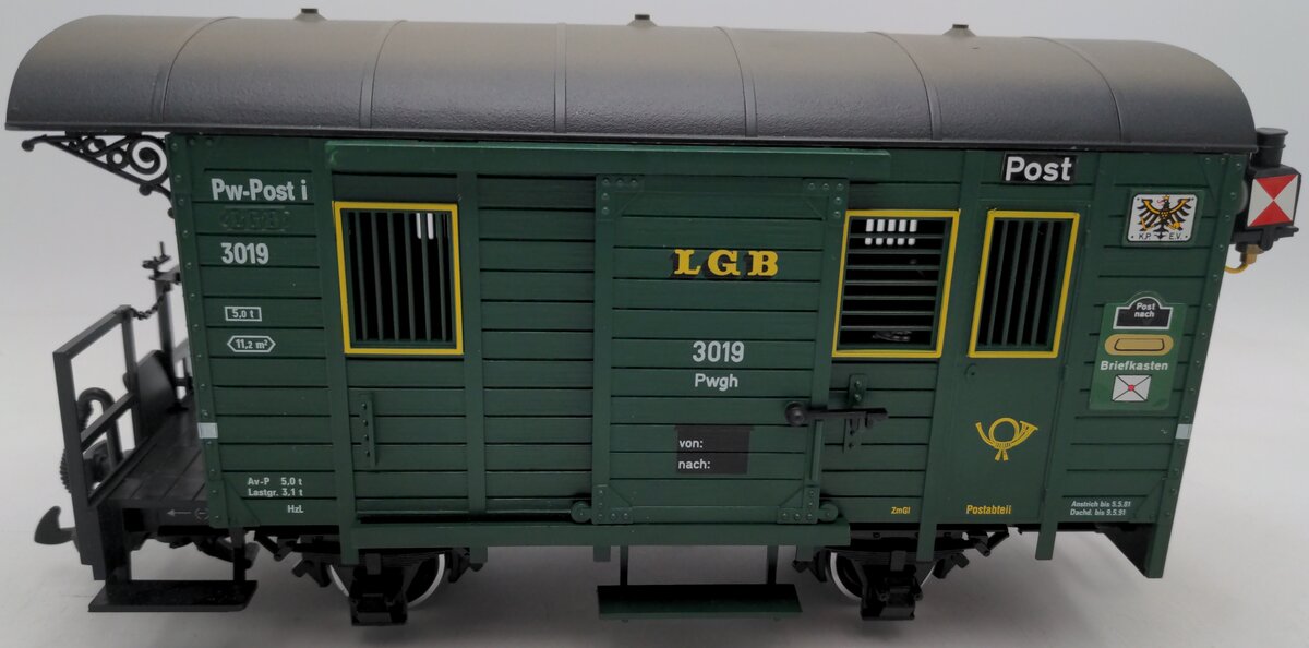 LGB 3019 G Scale Mail Post Car with Lights (Metal Wheels) EX/Box