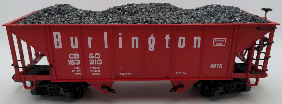 LGB 4076-M01 G Scale Burlington Hopper with Coal Load #163210 EX/Box