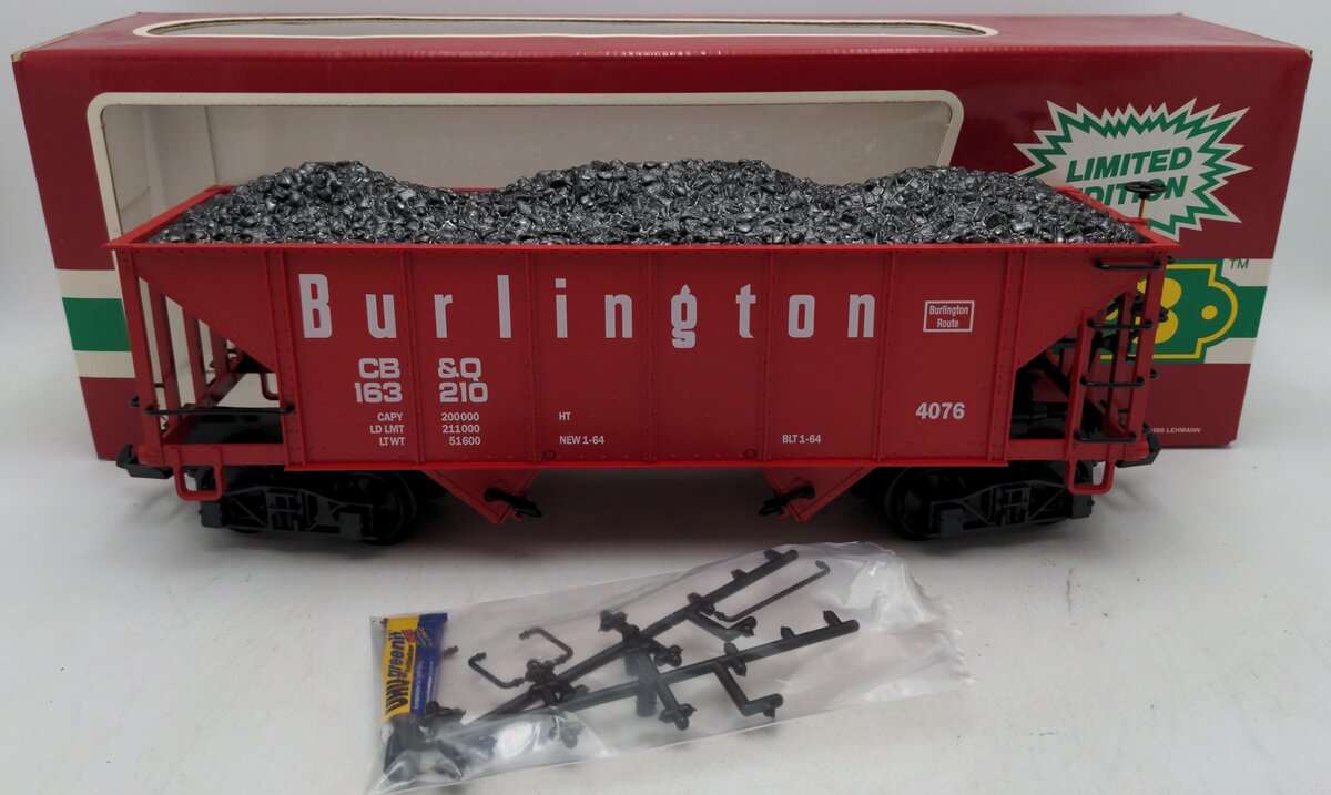 LGB 4076-M01 G Scale Burlington Hopper with Coal Load #163210 EX/Box