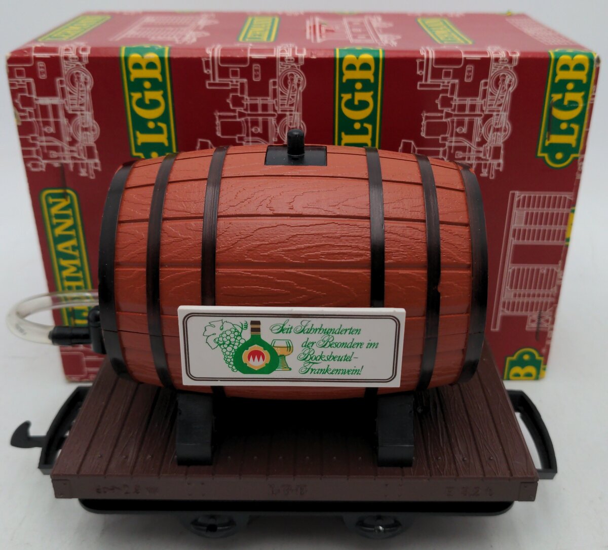 LGB 4047 G Scale Flatcar with Ferdinand Pieroth Whiskey Barrel EX/Box