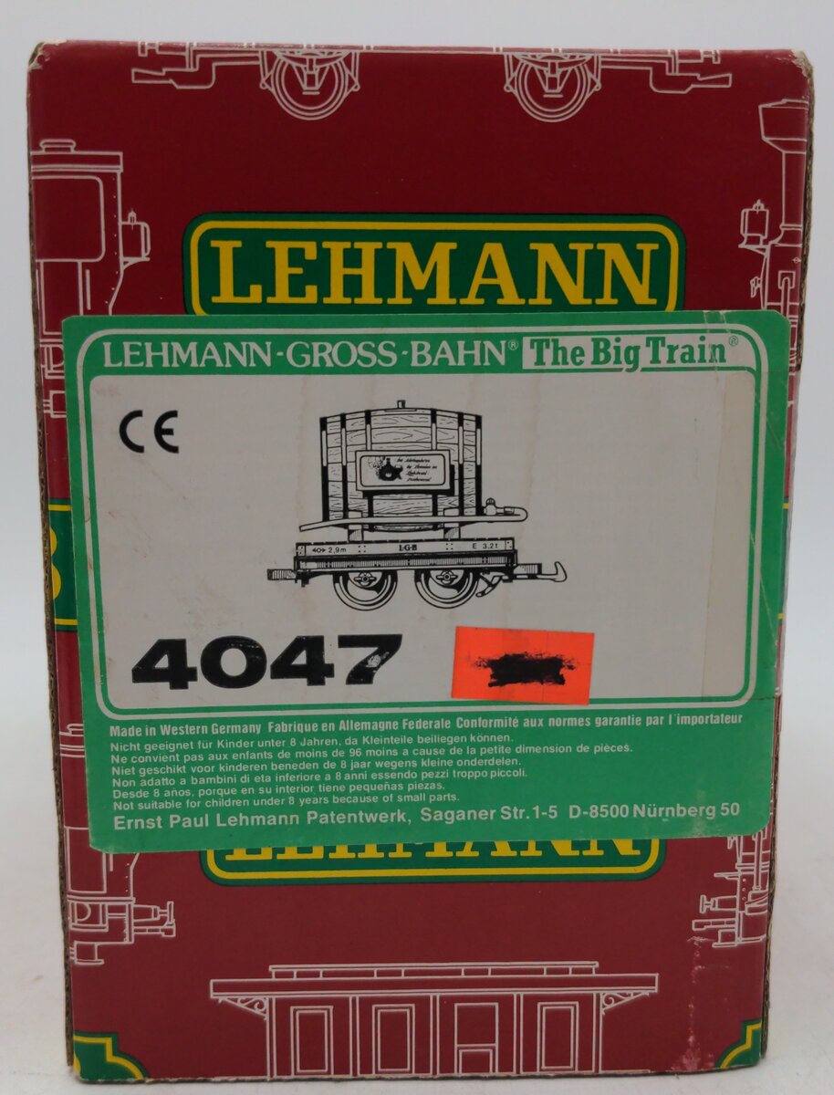 LGB 4047 G Scale Flatcar with Ferdinand Pieroth Whiskey Barrel EX/Box