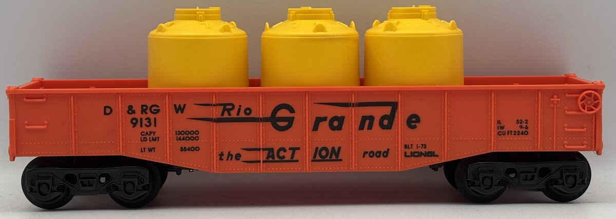Lionel 6-9131 O Gauge Denver and Rio Grande Western Long Gondola with Cannisters EX/Box