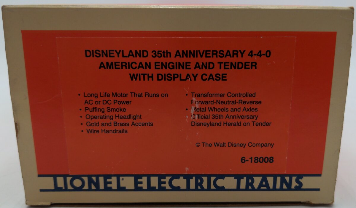 Lionel 6-18008 Disneyland 4-4-0 Steam Locomotive & Tender #4 w/Display Case EX/Box