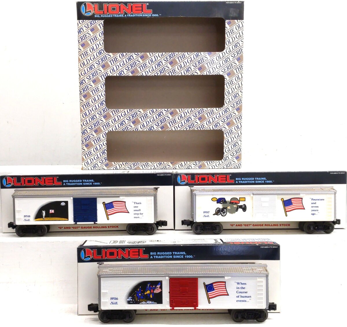 Lionel 6-19599 O Gauge Old Glory Series Boxcars (Set of 3) EX/Box
