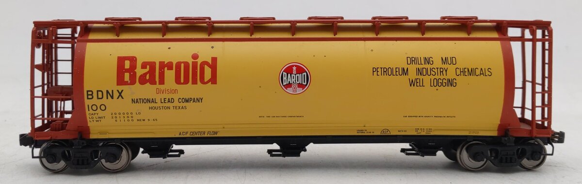 Atlas 1970-1 HO Scale Baroid BDNX ACF 3-Bay Cylindrical Hopper #100 EX