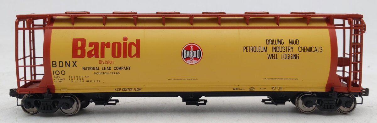 Atlas 1970-1 HO Scale Baroid BDNX ACF 3-Bay Cylindrical Hopper #100 EX