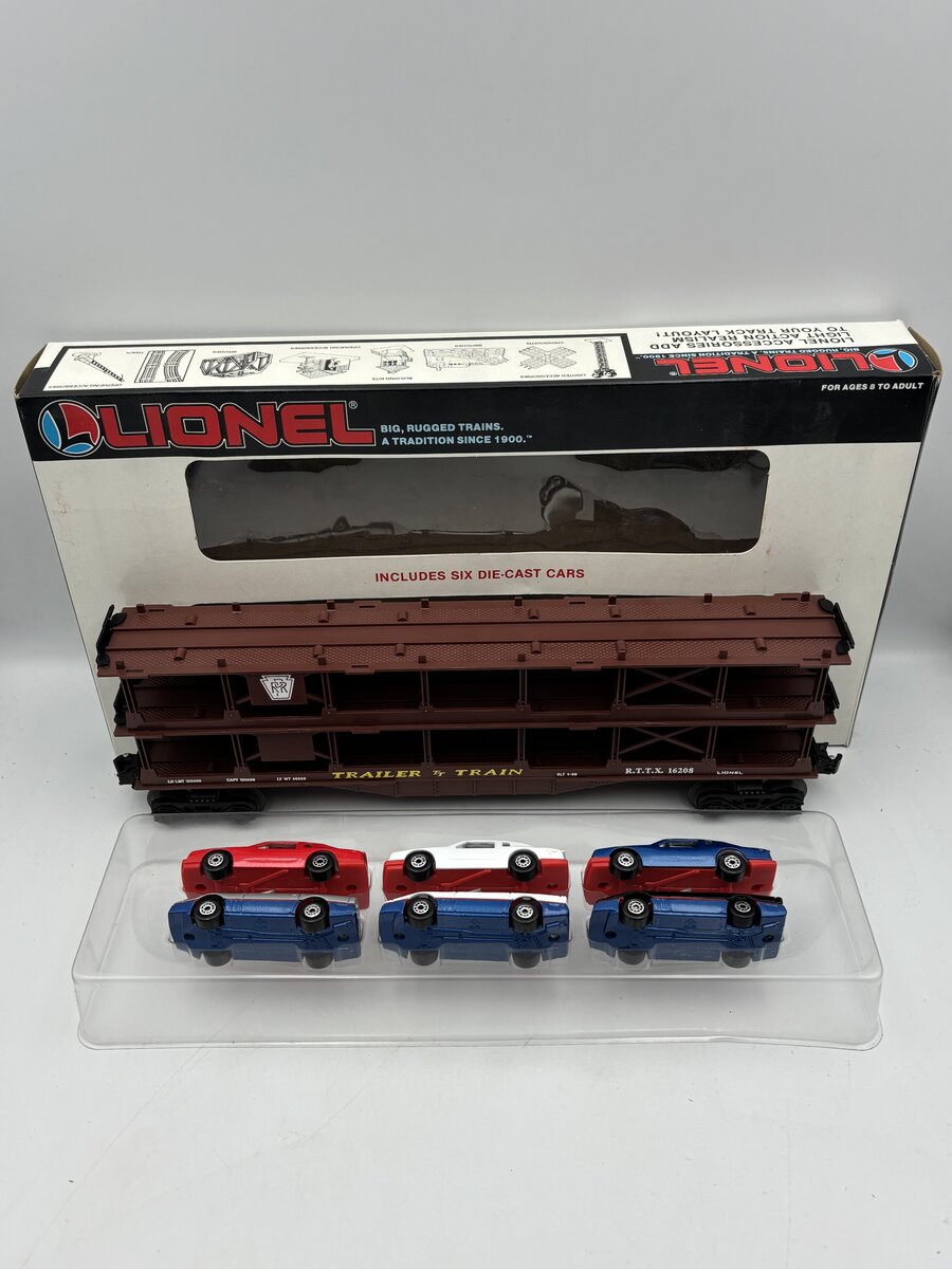 Lionel 6-16208 O Gauge Pennsylvania Railroad Auto Car with 6 Die-Cast Vehicles EX/Box