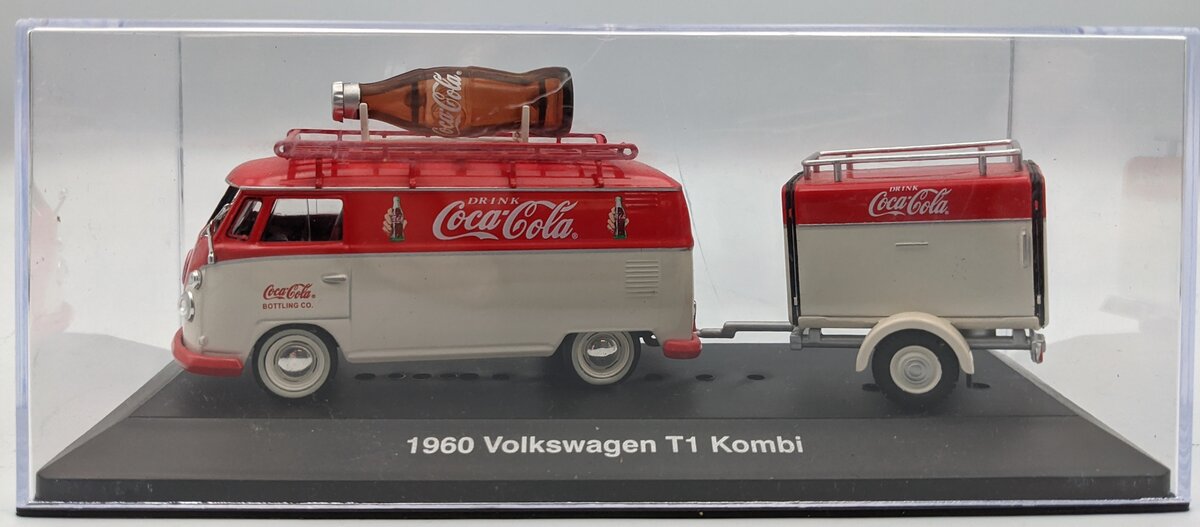 Motor City 443060 1:43 Red & Cream 1960 Coca-Cola Volkswagen T1 Kombi W/Trailer EX