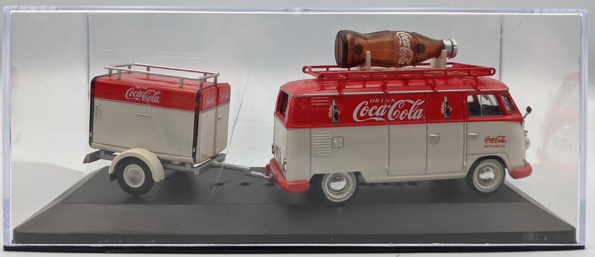 Motor City 443060 1:43 Red & Cream 1960 Coca-Cola Volkswagen T1 Kombi W/Trailer EX