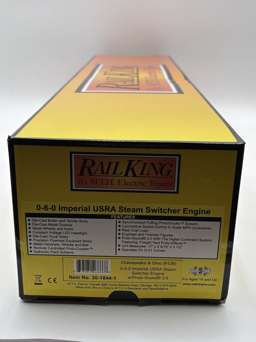 MTH 30-1844-1 O C&O 0-6-0 Imperial USRA Steam Switcher Engine w/Proto-Sounds 3 LN/Box