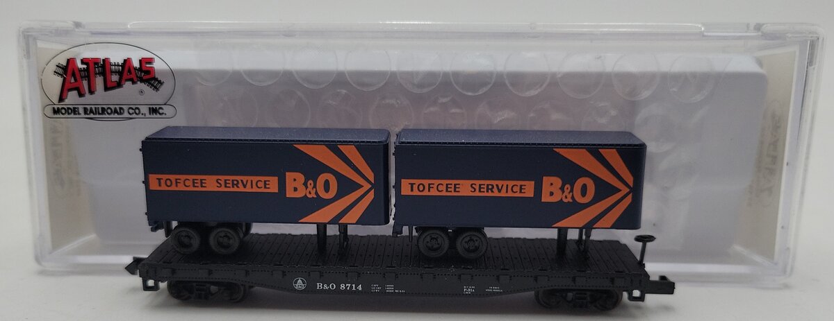 Atlas 37491 N Baltimore & Ohio Piggyback Flat Car w/ Two 24' Trailers LN/Box