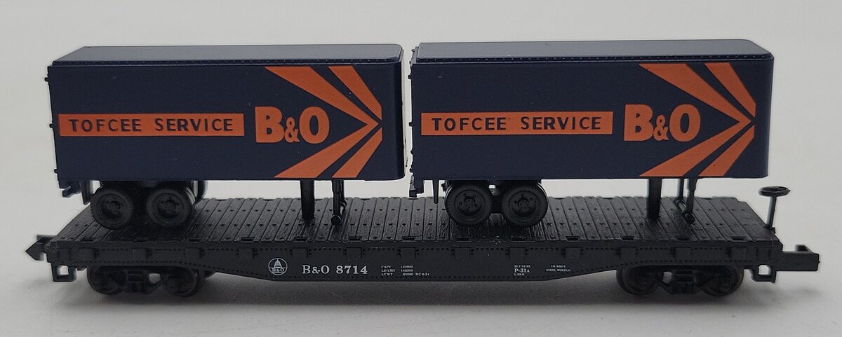 Atlas 37491 N Baltimore & Ohio Piggyback Flat Car w/ Two 24' Trailers LN/Box