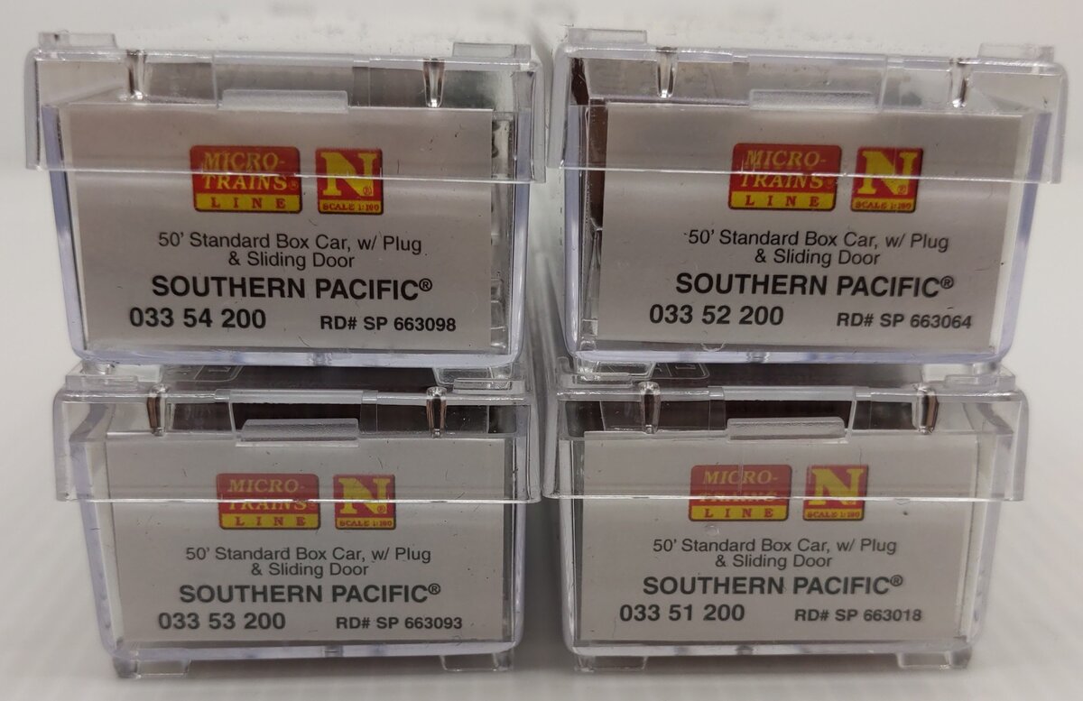 Micro-Trains 98302216 N SP 50' Standard Boxcar w/Plug & Sliding Door (Set of 4) LN/Box