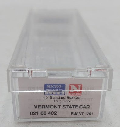 Micro-Trains 02100402 N Scale Vermont State 40' Standard Plug Door Boxcar #1791 LN/Box