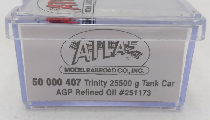 Atlas 50000407 N Scale AGP Refined Oil Trinity 25,500 Gallon Tank Car #251173 EX/Box