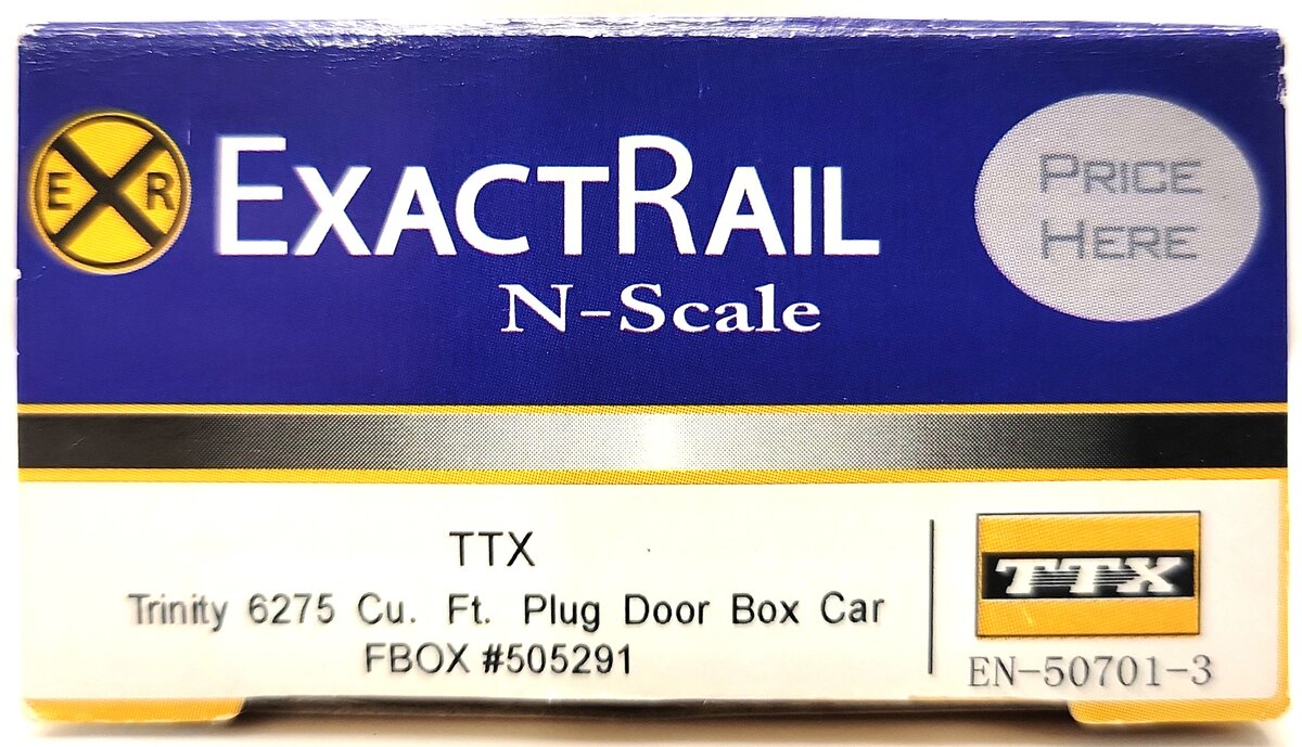 ExactRail EN-50701-3 N TTX Trinity 6275 Cu. Ft. Plug Door Box Car #505291 LN/Box