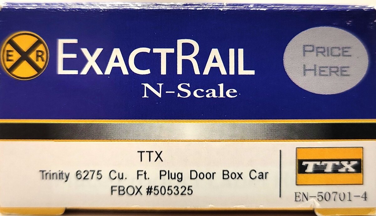 ExactRail EN-50701-4 N TTX Trinity 6275 Cu. Ft. Plug Door Boxcar #505325 LN/Box