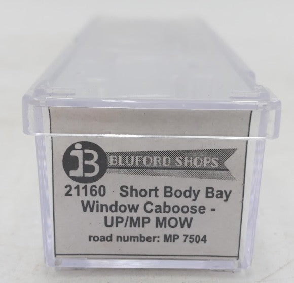 Bluford Shops 21160 N Scale UP/MP MOW Short Body Bay Window Caboose #MP 7504 EX/Box