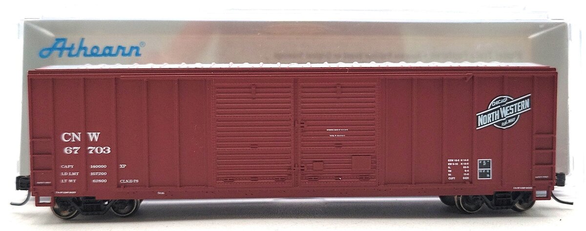 Athearn 17537 N Chicago & North Western 50' FMC Double Door Boxcar #67703 EX/Box