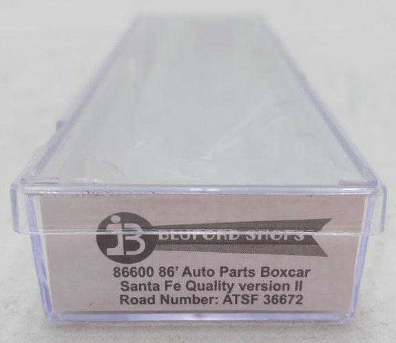 Bluford Shops 86600 N Scale ATSF PS 86' Auto Parts Double Door Boxcar #36672 EX/Box