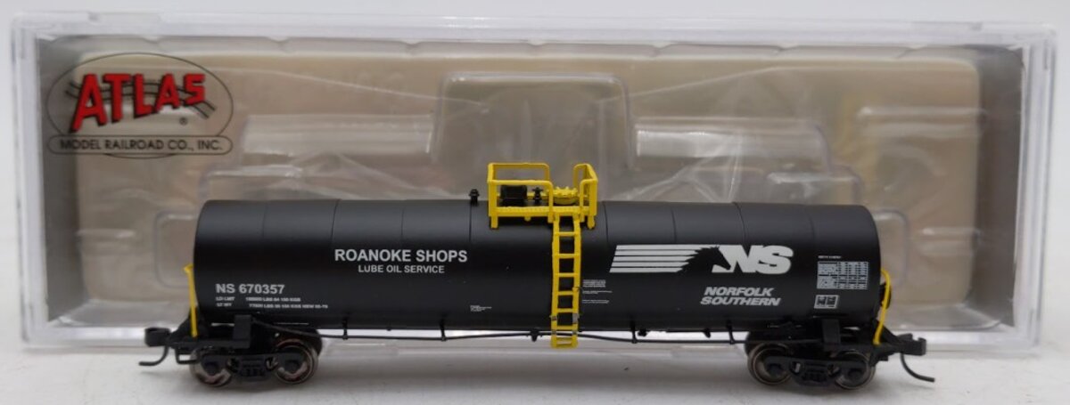 Atlas NSE 13-16 N Scale Norfolk Southern Roanoke Shops Tank Car #670357 VG/Box