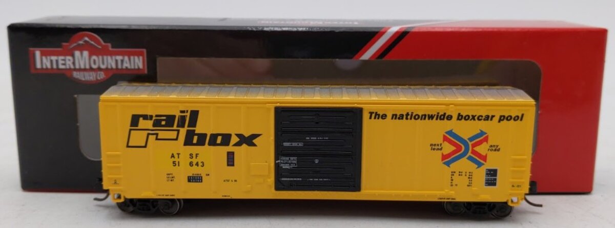InterMountain 67521-06 N Scale ATSF Ex-Railbox PS Exterior Post Boxcar #51643 EX/Box