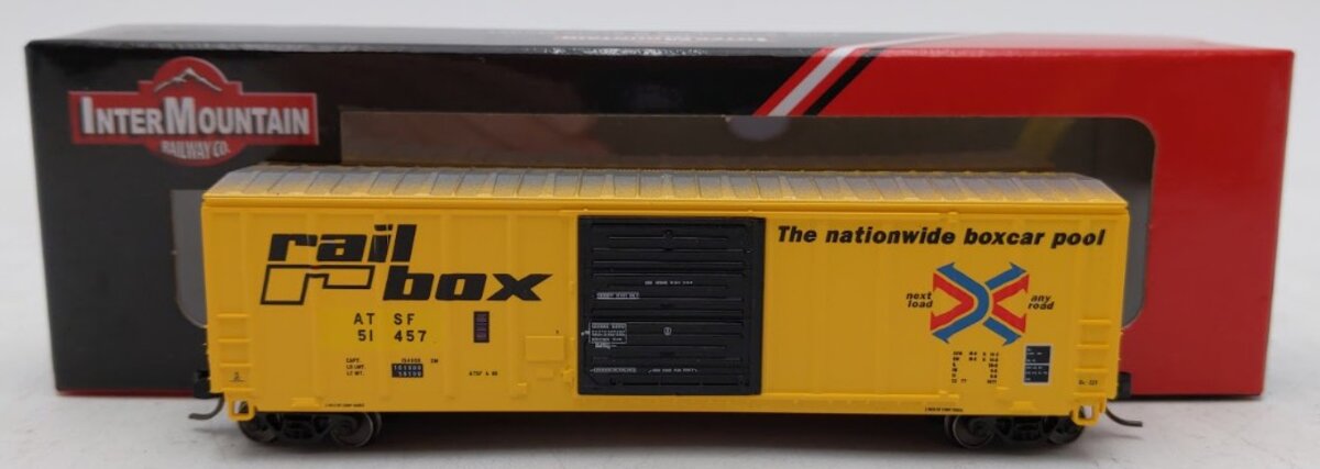 InterMountain 67521-04 N Scale ATSF Ex-Railbox PS Exterior Post Boxcar #51457 LN/Box