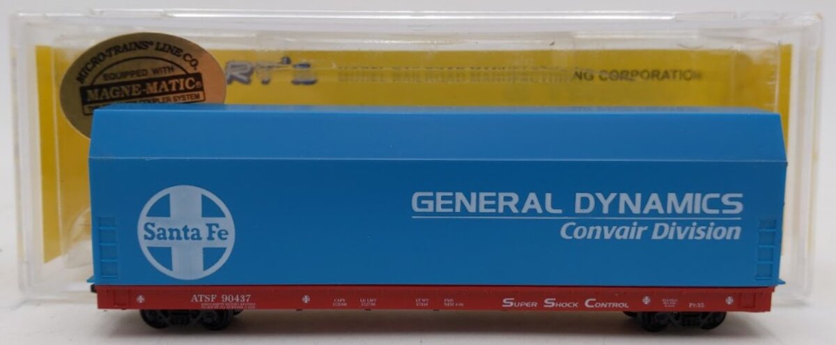 Hubert's Model RR Mfg N Scale Santa Fe Flat Car with General Dynamics Skybox EX/Box