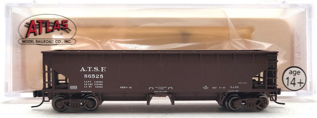 Atlas 34774-9 N Scale ATSF 70 Ton Hart Ballast Car #86525 LN/Box