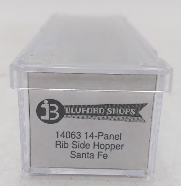 Bluford Shops 14063 N Scale Santa Fe 70T 3 Bay 14 Panel Rib Side Hooper #80098 EX/Box