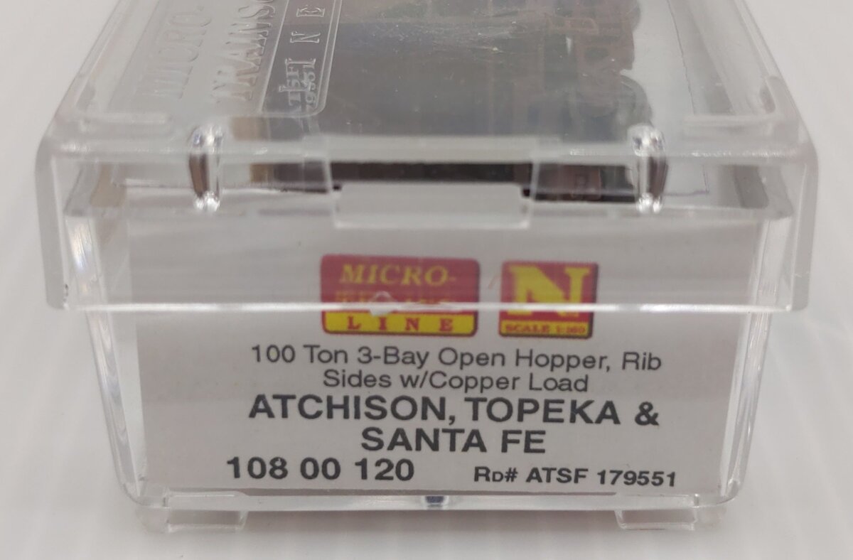 Micro-Trains 10800120 N ATSF 100-Ton 3-Bay Rib Side Open Hopper w/Load #179551 LN/Box