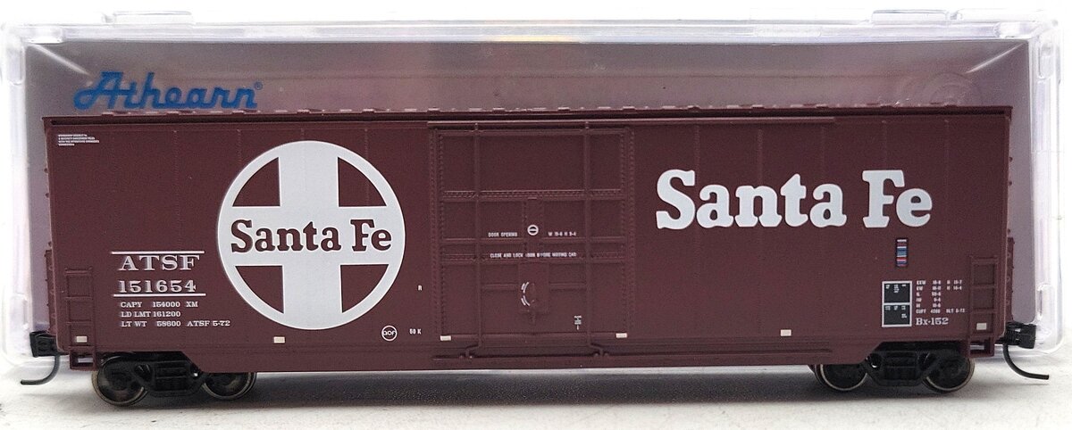 Athearn ATH1465 N Scale Santa Fe 50' High Cube Smooth Side Boxcar #151654 EX/Box
