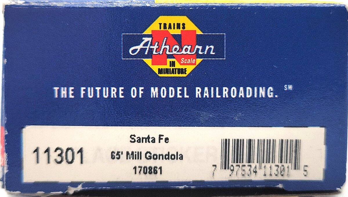 Athearn 11301 N Scale Santa Fe 65' Mill Gondola #170861 LN/Box