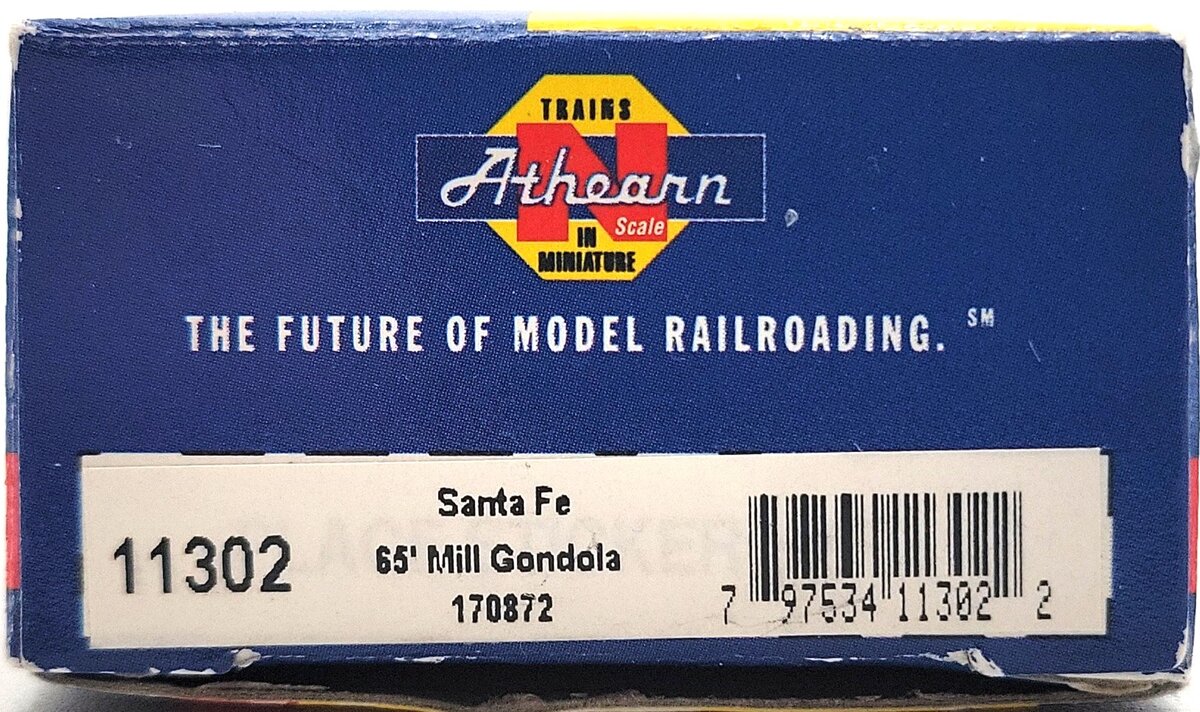 Athearn 11302 N Scale Atchison Topeka Santa Fe 65' Mill Gondola #170872 LN/Box