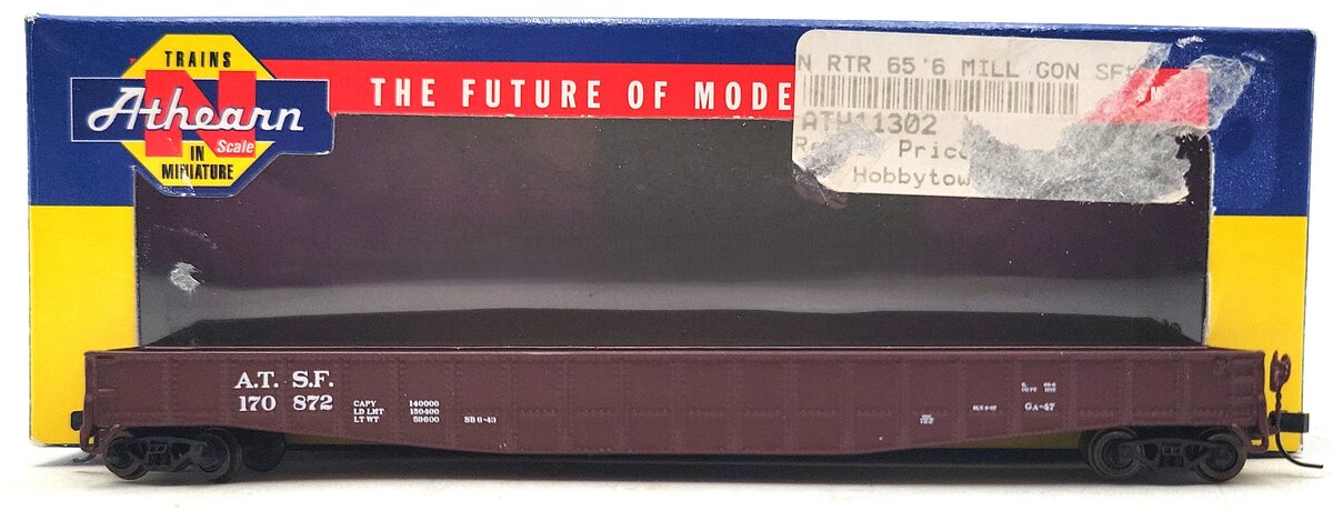 Athearn 11302 N Scale Atchison Topeka Santa Fe 65' Mill Gondola #170872 LN/Box