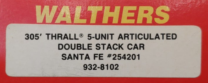 Walthers 932-8102 N Scale Santa Fe Articulated Double Stack Car (Set of 5) EX/Box