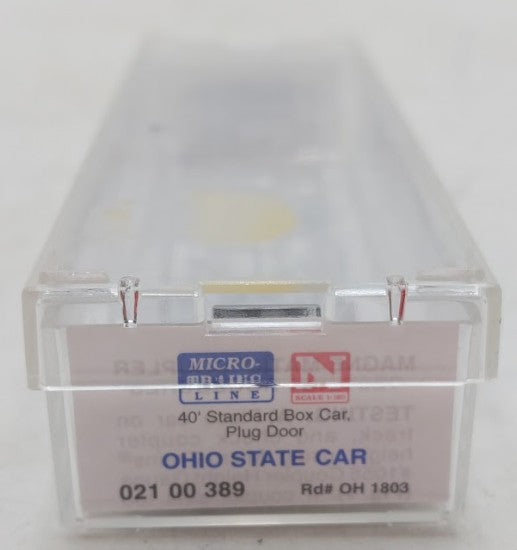 Micro-Trains 02100389 N Scale Ohio State Car 40' Standard Plug Door Boxcar #1803 LN/Box