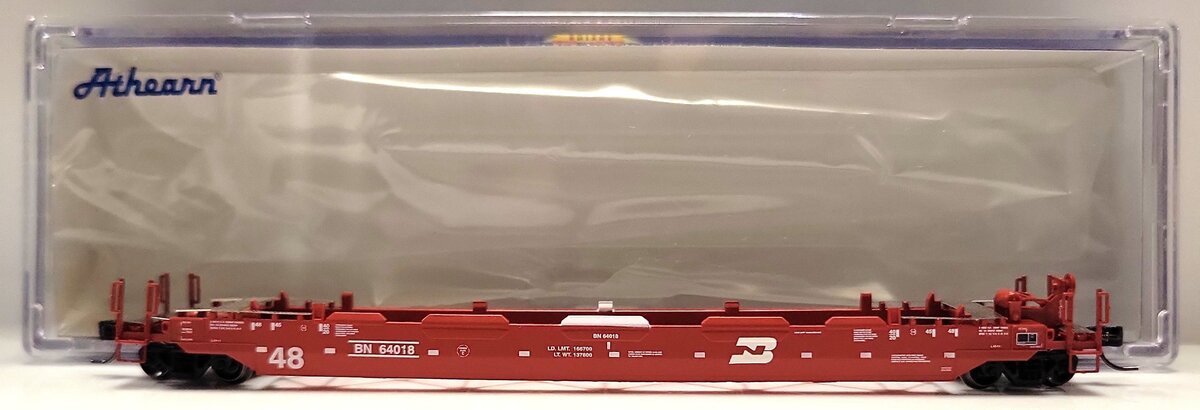 Athearn 23142 N Scale Burlington Northern 48' Husky Stack Car #64018 LN/Box